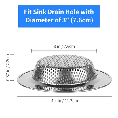 Chefbee Kitchen Sink Drain Strainer - 4 Pack Stainless Steel Sink Drain Cover Filter Food Catcher Basket with Wide Rim 4.4”, Kitchen Accessories