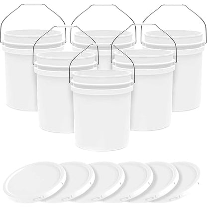 5-Gallon White Bucket Pail Container with Lid | Food Grade | Heavy-Duty Approx 90 MIL Extra Durable | Metal Handles with Plastic Grip | Multi-Use | Easy Stack and Store | BPA Free - 6 Pack - color: White - 5 Gallons, size: 6 Packs