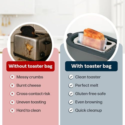 Reusable Toaster Bag - For Grilled Cheese Sandwiches, Pizza Rolls, + - Nonstick Toaster Bags Made of Teflon - BPA & PFOA Free Little Bags - Toaster Bags Reusable Up To 50 Uses (Set of 4)