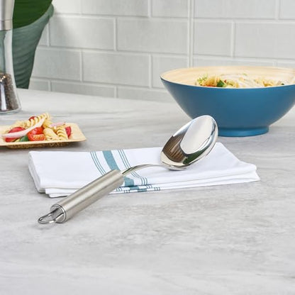 Restaurantware Stainless Steel Cooking Spoon - German Standard Metal Kitchen Spoon with Ergonomic Handle, Dishwasher Safe, Heat-Resistant - Heavy-Duty Serving Spoon For Mixing, Stirring - style: Steel Serving Spoon
