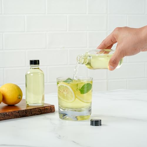 Restaurantware Vetri 4 Ounce Boston Glass Bottles, 24 Sample Bottles With Black Phenolic Caps - Dishwashable, Round, Clear Glass Bottle, For Potion, Juice, Ginger Shots, Whiskey, Liquids - color: Clear, size: 4 oz