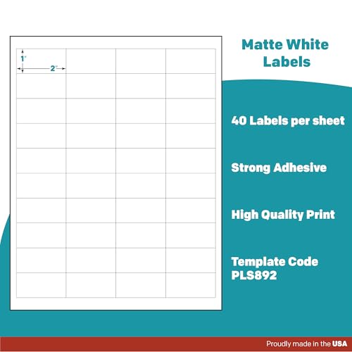 Premium Label Supply White Sticker Barcode Labels – 2" x 1" – Laser/Inkjet Compatible – (40 per Sheet), 25 Sheets – 1000 Total Adhesive Labels - size: 1000 Labels