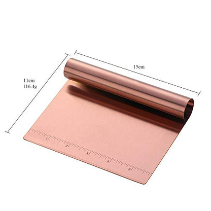Stainless Steel Multifunctional Flour Scraper Mirror Polished Cake & Pizza Cutter Dough & Pastry Cutter Baking Scale Scraper & Butter Knife With Scale Pastry Bread Separator Rose Gold - color: Rose Gold