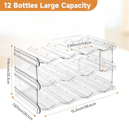 spospo Stackable Water Bottle Organizer, Large Compartment Water Bottle Holder, 3 Tier Water Bottle Organizer for Cabinet, Water Bottle Rack for Kitchen Organization and Storage - Hold 12 Bottles - size: 3 Pack
