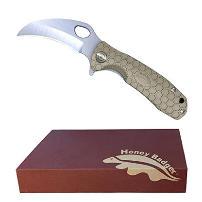 Honey Badger Pocket Knife, EDC Claw Hawkbill Folding Utility Knife, EDC Knife with Stainless Steel Blade, Claw Pocket Knives, Reversible Pocket Clip - 3.4" (Claw Smooth Large Tan) - color: Large Claw Smooth Tan