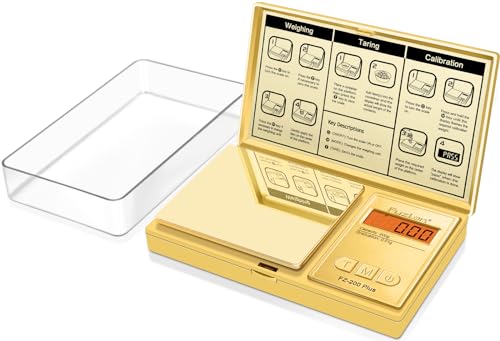 Fuzion Digital Pocket Gram Scale .01 Gram Accuracy, Gold Titanium Plating, 200g Digital Scale, Small Scale for Food, Jewelry, Herb, Spice, Coin - Weight Gram and Oz - color: Gold, size: 200g with Tray
