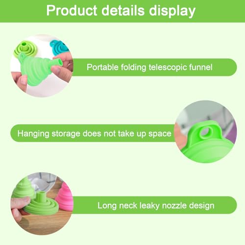 Kitchen Funnel Set 3 Pack, Small Medium Large, Kitchen Accessories Foldable Silicone Collapsible Funnels for Filling Water Bottle Liquid Transfer, Green - color: 3 Green