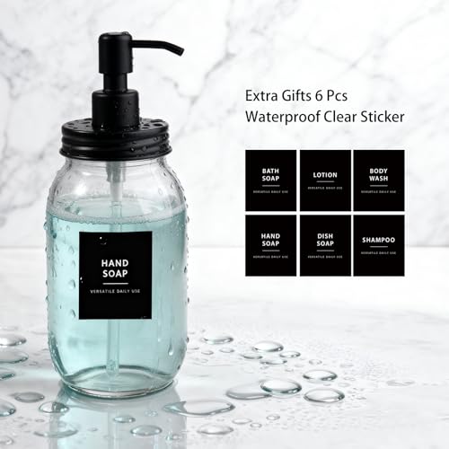 Amolliar Quart Size Mason Jar Liquid Soap Dispenser, 32OZ Glass Pump Bottle Rustproof Stainless Steel Pump Lid Lotion Dispenser, Regular Mouth Dish Soap Dispenser for Kitchen, Hand Soap, Black 2 Pack - color: Black, size: 2 Pack