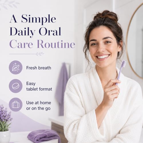 Purple Toothpaste Tablets for Teeth Brighten, 30 Count (Two Bottles) | With Nano Hydroxyapatite Fresh Breath & Oral Care, Portable Cleaning Tablets with Vitamin C & Mint Extract
