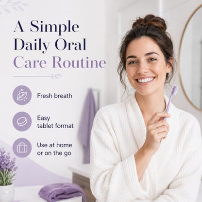 Purple Toothpaste Tablets for Teeth Brighten, 30 Count (Two Bottles) | With Nano Hydroxyapatite Fresh Breath & Oral Care, Portable Cleaning Tablets with Vitamin C & Mint Extract