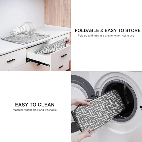 SUBEKYU 24" x 18" Dish Drying Mat, Dish Mat Drying Kitchen Mat Large, Absorbent Microfiber Dish Drainer/Rack Pads, XL, Grey, 2 PACK - color: Double Pattern 2P 24*18