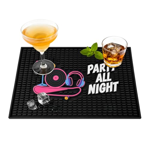 Neon Tiki Black Bar Mat 18 x 12 Inch - Thick Rubber Bar Mats for Countertop and Bartending - Professional Bar Spill Mat for Home Bar Accessories, Bar Cart Decor and Bartender Accessories （YDCW） - color: Black-ydcw, size: 18" x 12"