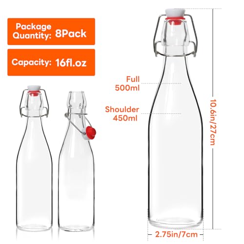 AuroTrends Swing Top Glass Bottles 16 oz 8Pack, Kombucha Bottles-Flip Top Glass Bottles with Lids, Vanilla Extract Bottles (16fl.oz/ 8Pack) - size: 16fl.oz-8Pack