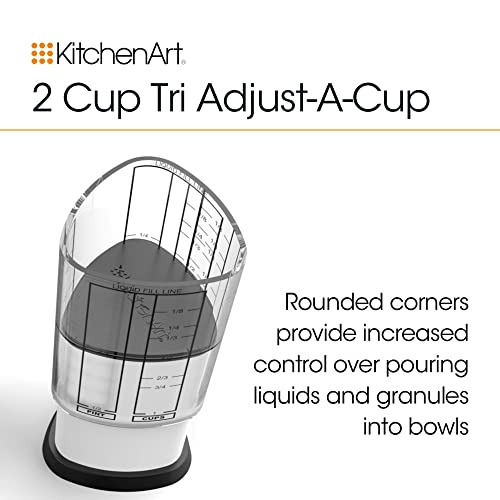 KitchenArt 2 Cup Tri Adjust A-Cup, Easy Pour Measuring Cup, 3.25x3.25x6", Black/White | Mess Free Pouring | Measures 1/8 to 2 Cups | Includes Conversions | Kitchen Adjustable Measuring Cup For Liquids & Solids - size: 2 Cup