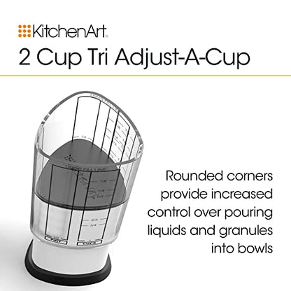 KitchenArt 2 Cup Tri Adjust A-Cup, Easy Pour Measuring Cup, 3.25x3.25x6", Black/White | Mess Free Pouring | Measures 1/8 to 2 Cups | Includes Conversions | Kitchen Adjustable Measuring Cup For Liquids & Solids - size: 2 Cup