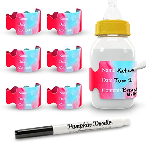 Pumpkin Doodle The Original Write and Reuse Baby Bottle Labels for Daycare - color: Red, White and Blue, size: Standard