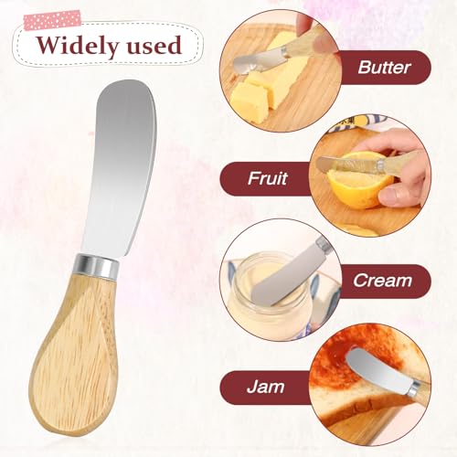 Cheese Spreader Knives Set, Butter Knife Spreader Set of 3, Stainless Steel with Wooden Handle for Soft Cheese, Cold Butter, Charcuterie, Jam, Pastry, Bagel, Toast, Appetizers and Party Serving