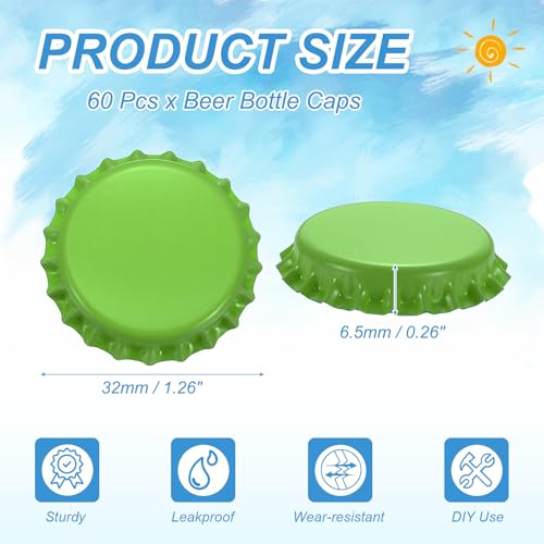 uxcell 60 Pcs Oxygen Absorbing Beer Bottle Caps, 32mm Pry Off Bulk Crown Caps Bottle Toppers for Soda Beer Wine Glass Bottles Home Brewing DIY Pendants or Craft Scrapbooks, Green - color: Green