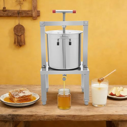 Manual Juicer, Stainless Steel Manual Juicer Beeswax Press with Strainer and T-shaped Handle, Height Adjustable:9.84"-11.81", Hand Juicer Press for Lemon Vegetable Honey Silver Load 448OZ
