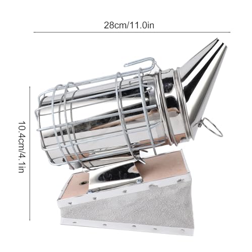 Stainless Steel Bee Smoker for Beekeeping with Heat, Lightweight Beekeeper Tool, Solid Wood, Stable Smoke, Easy to Carry, Calm Bees, Avoid Attacks, Excellent Airflow (Silver) - color: Silver