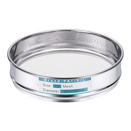 PATIKIL 12 Mesh(1.6mm) Lab Sieve, 7.9"(20cm) Diameter Sifting Screen 304 Stainless Steel Wire Cloth Fine Mesh Sieve for Industrial Laboratory Home Soil Sifter Dry Sift Screens Hash - size: 12 Mesh(1.6mm)/7.9"