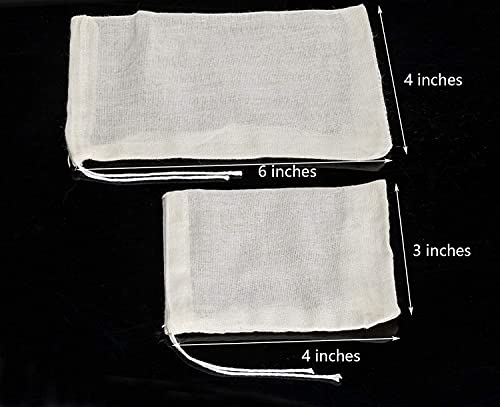 20 Pcs Natural Cotton Muslin Drawstring Bags, 6 x 4 Inches | Unbleached Cotton, Straining Herbs Cheesecloth, Coffee Tea Brew, Soup Gravy Broth Stew, Bone Broth & Spice Bags - size: 6 x 4 inches