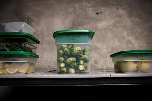 Cambro Food Storage Container with Lid (Microwave Safe and BPA-Free) - 2 Pack - Classic Series Square with Green Lid - 4 QT (Quart) - Commercial Grade for Food Prep (Translucent) - size: 4 QT + Lid