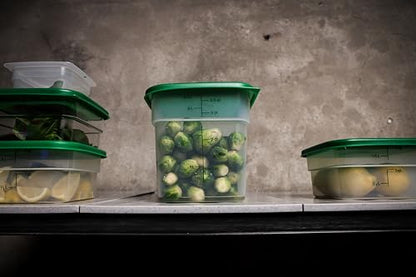 Cambro Food Storage Container with Lid (Microwave Safe and BPA-Free) - 2 Pack - Classic Series Square with Green Lid - 4 QT (Quart) - Commercial Grade for Food Prep (Translucent) - size: 4 QT + Lid