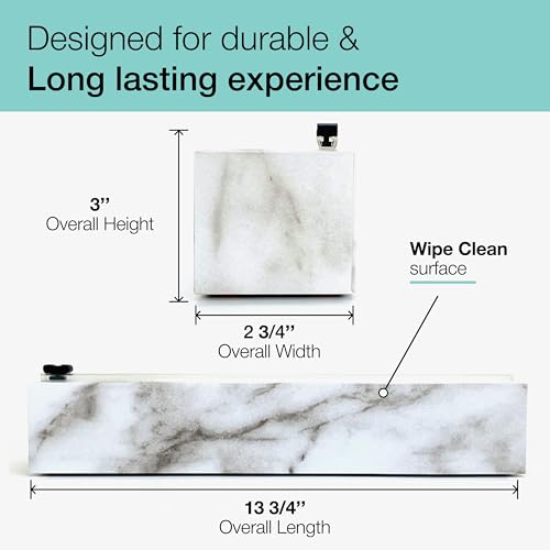 Chicwrap Carrara Marble Refillable Plastic Wrap Dispenser - One 12" x 250' Roll of Professional Grade Plastic Wrap - BPA Free and Kosher Certified - Reusable Dispenser w/Slide Cutter - style: Marble