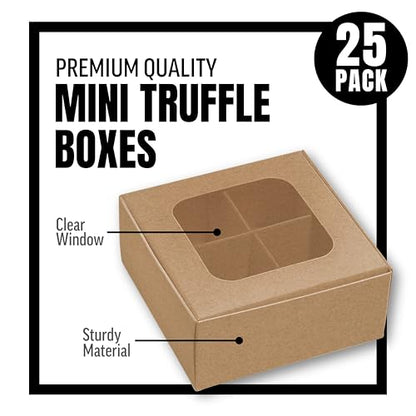 25 pcs Kraft Mini Truffle Box for 4 Treats with Window and Dividers, Bakery Boxes, 3.5 x 3.5 x 1.57 Inches VERY SMALL Baking Boxes for 4 Treats, Square Truffles Box for Gift Giving - color: Kraft