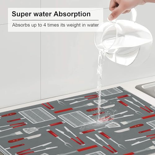 Barbecue Tools Dish Drying Mat For Kitchen Counter, Super Absorbent Microfiber Dish Drying Pad, Kitchen Gadgets For Easy Clean Multi-Use Large 18"x24" - color: Barbecue Tools