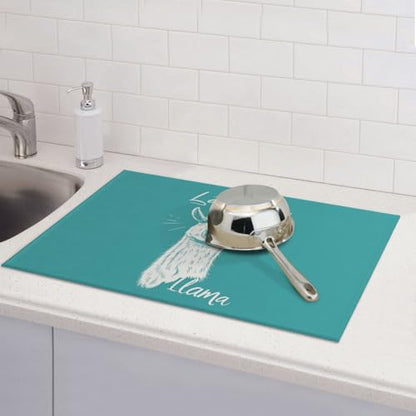 Cute Llama Singing Dish Drying Mat for Kitchen Counter Microfiber Absorbent Reusable Washable 18x24in - color: Cute Llama Singing