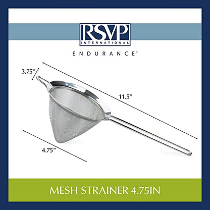 RSVP International Endurance Kitchen Collection, Stainless Steel Fine Mesh Conical Sieve/Colander, Multi-Purpose for Cooking, Baking, Loose Leaf Tea, Bar Strainer Cocktails, 4.75-Inch - size: 4.75-Inch