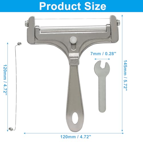 Silver Cheese Slicer Kit Wire Food Slicer | Adjustable Thickness, Handheld, 4 Replacement Wires & Wrench, For Butter Mozzarella Cheddar, Block Butter - style: Silver