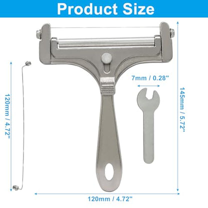Silver Cheese Slicer Kit Wire Food Slicer | Adjustable Thickness, Handheld, 4 Replacement Wires & Wrench, For Butter Mozzarella Cheddar, Block Butter - style: Silver