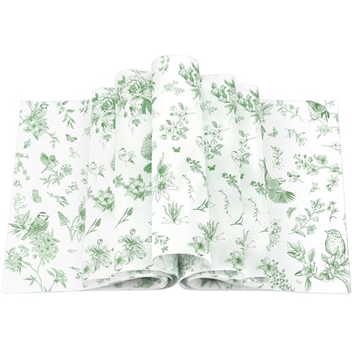 Feifeiya 200 Pcs Floral Wax Paper Sheet for Food Chinoiserie Bird Deli Paper Waterproof Sandwich Wrapping Greaseproof Food Basket Liners for Picnic Party Kitchen Supply, 9.8 x 8.7inch (Floral,Green) - color: Green, size: Floral
