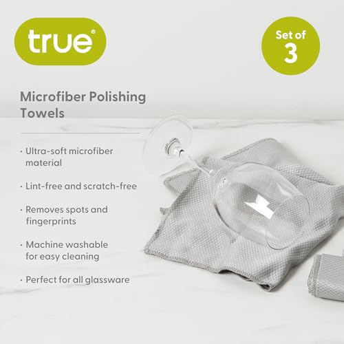 True Microfiber Towels, Wine Glass Polishing Cloths, Streak Free Microfiber Cloth and Lint Free Towels, Grey, Set of 3 - style: Microfiber Polishing Towel