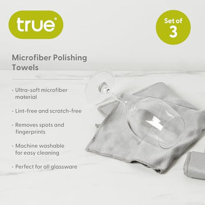 True Microfiber Towels, Wine Glass Polishing Cloths, Streak Free Microfiber Cloth and Lint Free Towels, Grey, Set of 3 - style: Microfiber Polishing Towel