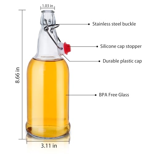 6 Pack 16oz Swing Top Glass Bottles, 500ML Glass Brewing Bottles with Airtight Stoppers for Beer, Kombucha, Kefir, Vanilla Extract(Bonus Gaskets and Funnel) - size: 16oz