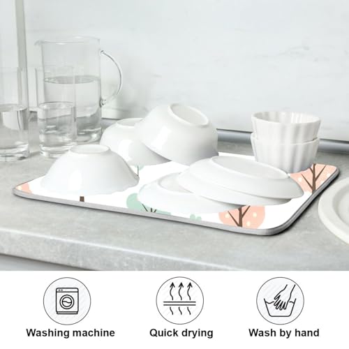 Fox Tree Flowers Dish Drying Mat for Kitchen Counter Super Absorbent Draining Mat with Non-slip Backed Dish Drying Pad for Draining Racks Countertops Sinks Dish Bottles Cups Bowl