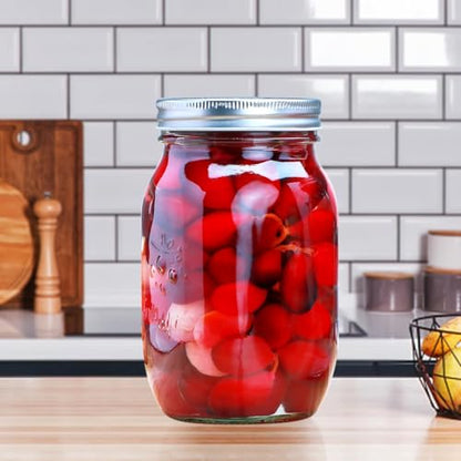 Flrolove Wide Mouth Mason Jars 32 oz, Canning Jars Wide Mouth 6 Pack | Large Mason Jars, Glass Jars with Airtight Lid for Food Storage, Pickling, Preserving, Meal Prep, Jam, Honey, Jelly, Oats