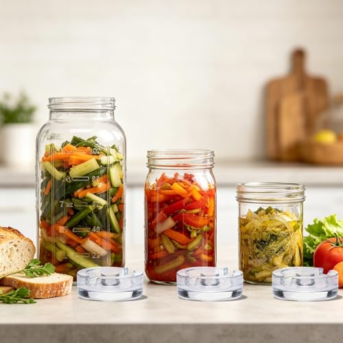 Fermentation Weight set of 4,Glass Fermenting Weights with Easy Grip Handle for Wide Mouth Mason Jars,Canning Weights for Home Pickling, Sauerkraut,Kimchi - style: Slotted(4 Pcs)