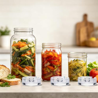 Fermentation Weight set of 4,Glass Fermenting Weights with Easy Grip Handle for Wide Mouth Mason Jars,Canning Weights for Home Pickling, Sauerkraut,Kimchi - style: Slotted(4 Pcs)