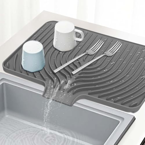 GUUKIN Dish Drying Mat, 17.7" x 11.8 " Drying Matt Kitchen Counter, Dish Drying Rack Mat, Easy Clean Pad for Countertop Protection, Multi-Functional Use (Grey) - color: Gray, size: 17.7" x 11.8"x 0.87"