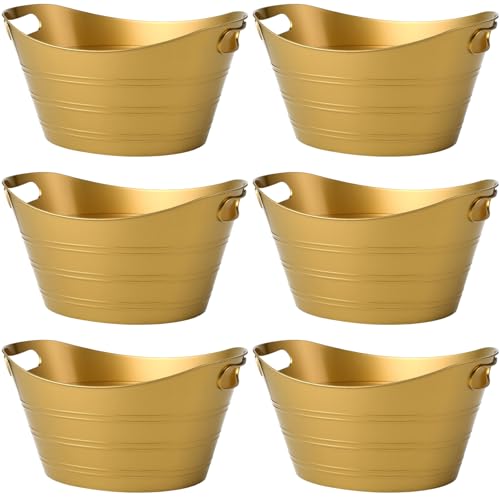 Patelai 6 Pcs Ice Buckets Bulk, Plastic Ice Buckets with Handles, Oval Storage Tub, Large Capacity Drink Tub for Party Bar Wine Beer Champagne Beverage Bottle Cooler(7 Liter,Gold) - color: Gold, size: 7 Liter