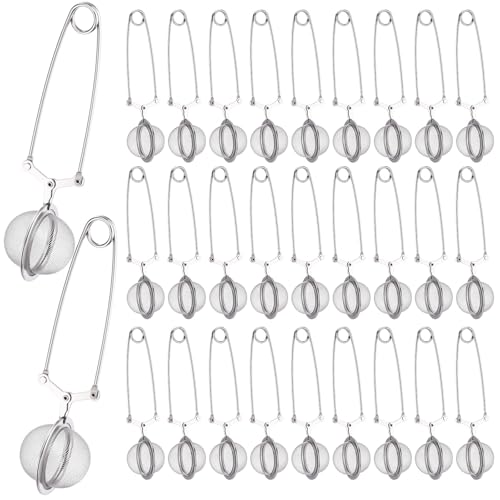 Yinder 30 Pcs Loose Leaf Tea Infuser Stainless Steel Mesh Snap Tea Ball Strainers with Handle Metal (Silver) - color: Silver