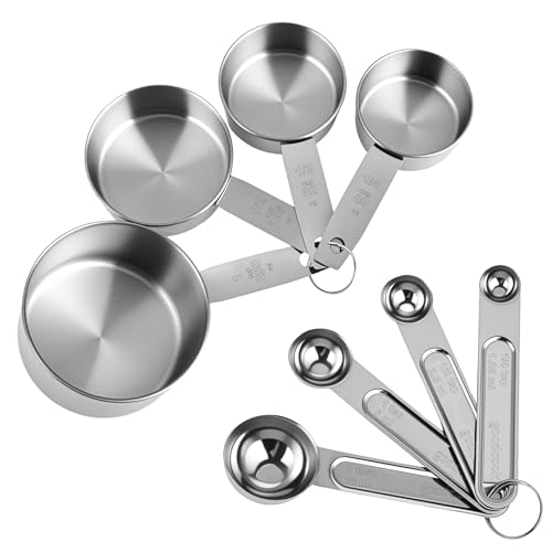 Measuring Cups and Spoons Set, 8 Piece | Nesting design for compact storage, includes 4 cups + 4 spoons, for cooking and baking