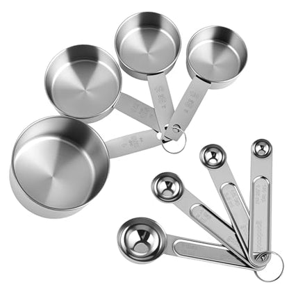 Measuring Cups and Spoons Set, 8 Piece | Nesting design for compact storage, includes 4 cups + 4 spoons, for cooking and baking