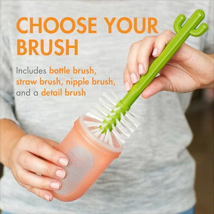 Boon Cacti Bottle Cleaning Brush Set - Includes Bottle Brush, Nipple Brush, Detail Brush, and Straw Brush - Baby Bottle Brush Set for Bottle Drying Rack - Baby Essentials - 4 Count - size: 4 Piece Set, style: Cacti Bottle Brush Set