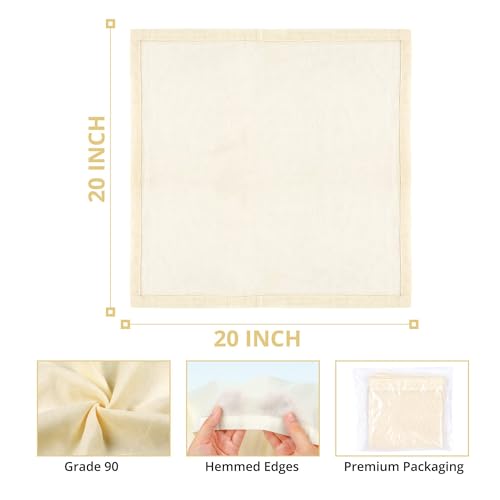 6-Pack Beige Cheesecloth, 20x20 Inch Hemmed Cheese Cloth for Straining, Reusable Unbleached Cotton Strainer for Cooking, Baking, Juicing, and Cheese Making (Grade 100)
